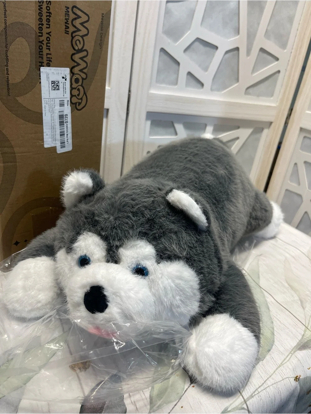 Cozy Husky Plush Pillow - Gray & White Comfort